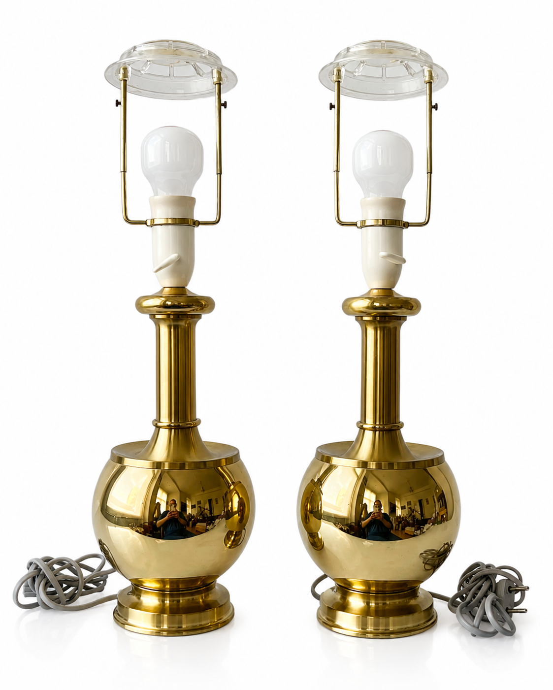 Vintage Pair of ABO Randers  Brass Bubble Lamps, 1970s.