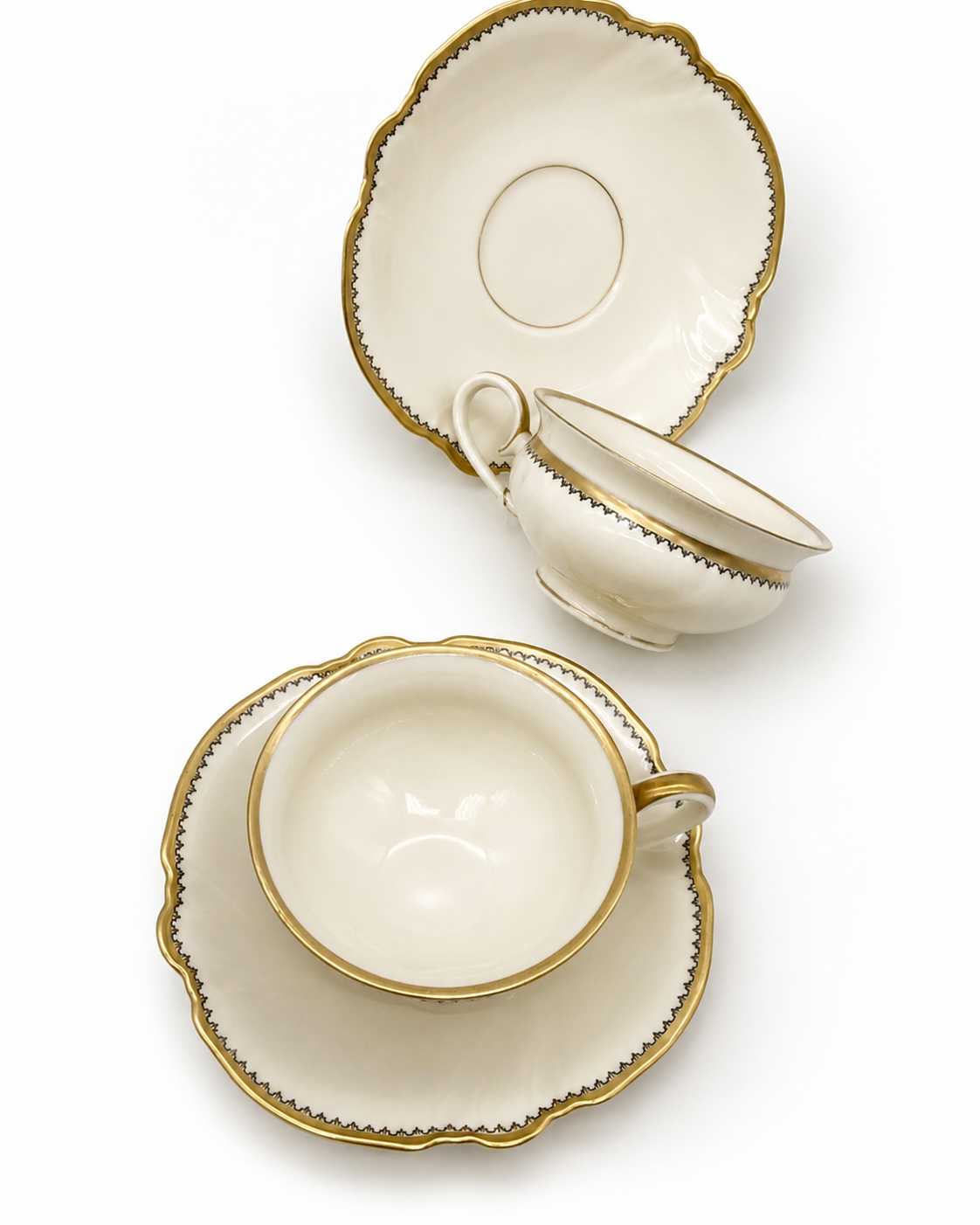 Vintage Rosenthal Viktoria Mocha Cups And Saucers, Set Of 2, Ivory Porcelain, Gold Trim