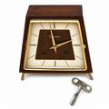 Vintage Urgena Kienzle Desk Clock, Wooden Brass Mid Century Mantel Clock