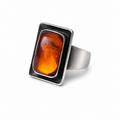 Vintage Baltic Amber Ring, Sterling Silver, Danish Modernist, Niels Erik From. UK size: M