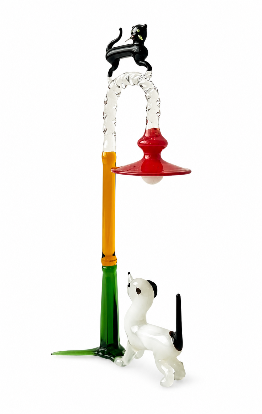 Lauscha Glass Figurine, Early 20th Century Cat Dog Streetlamp German Art Glass
