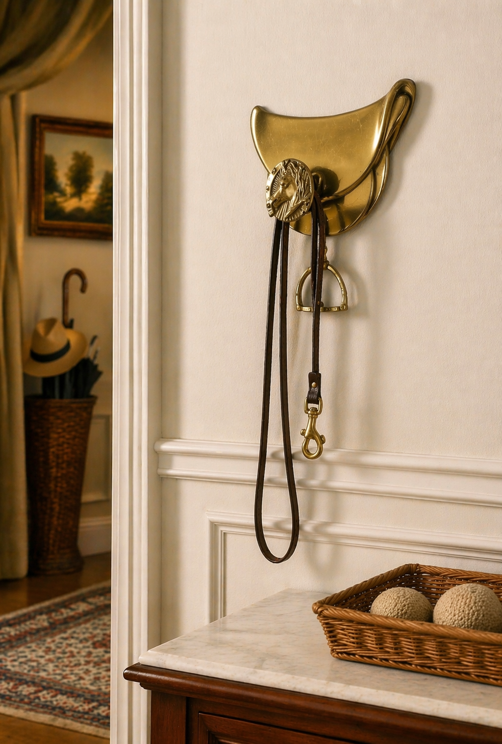 Vintage Brass Equestrian Wall Hook Horse Head Stirrup Design