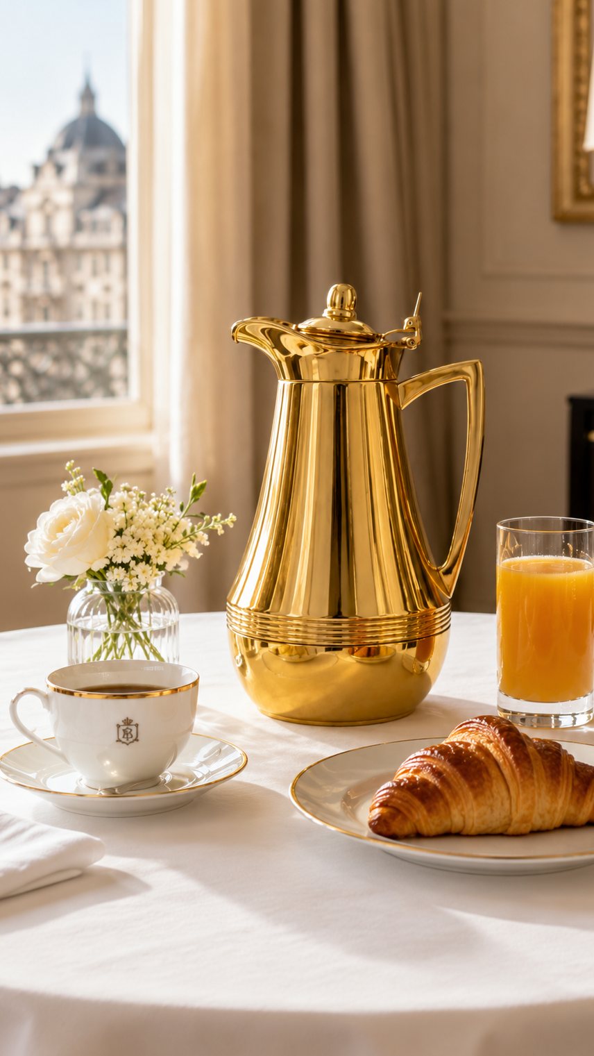 Vacuum Carafe by ALFI. Gold Plated Hot and Cold Thermos Glass Flask.  West Germany.