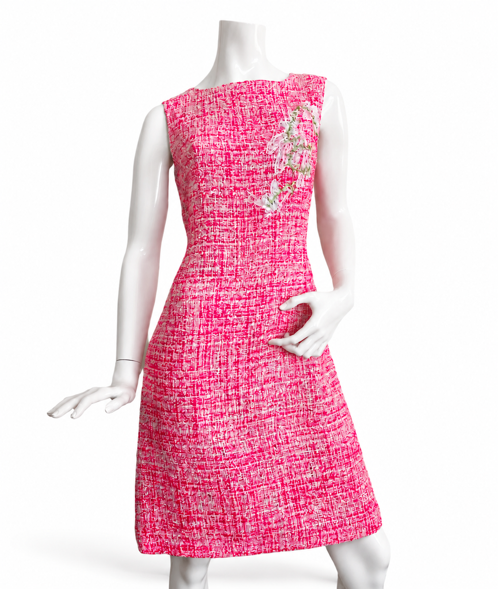 Vintage Christian Lacroix Tweed Dress with Embroidered Flowers - Size 42 FR