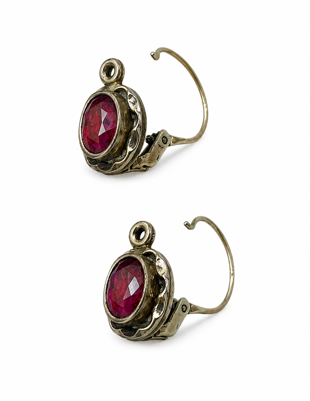 Antique Argent Doré Gilt Silver Pink Glass Drop Earrings AD Marked