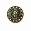 Antique Italian Micro Mosaic Brooch, Turquoise Floral Gilt Pin, Early 20th Century