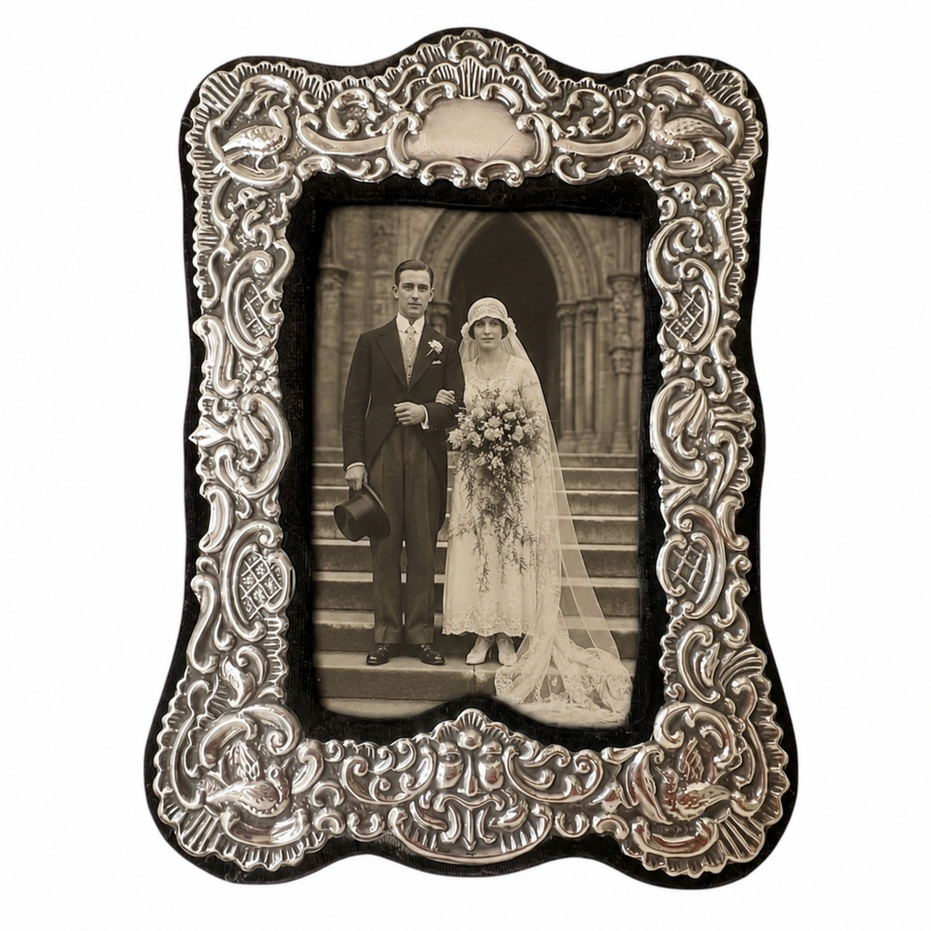 Vintage Keyford Frames Sterling Silver Photo Frame, London 1990, Floral Scroll Design