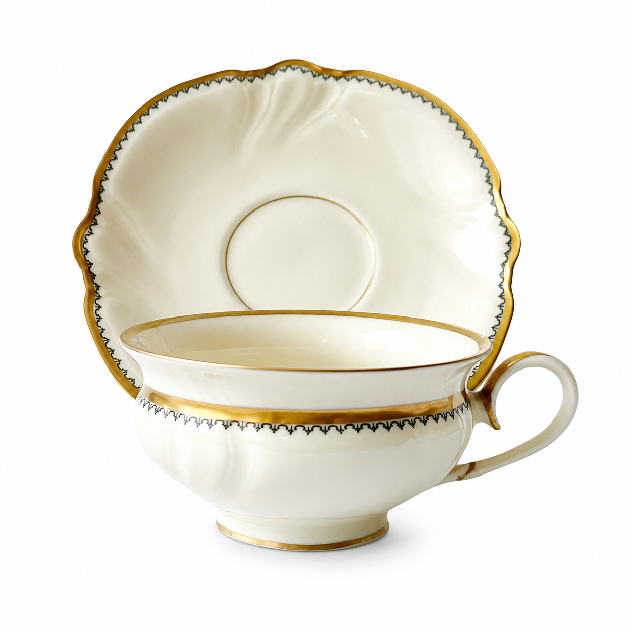 Vintage Rosenthal Viktoria Mocha Cups And Saucers, Set Of 2, Ivory Porcelain, Gold Trim