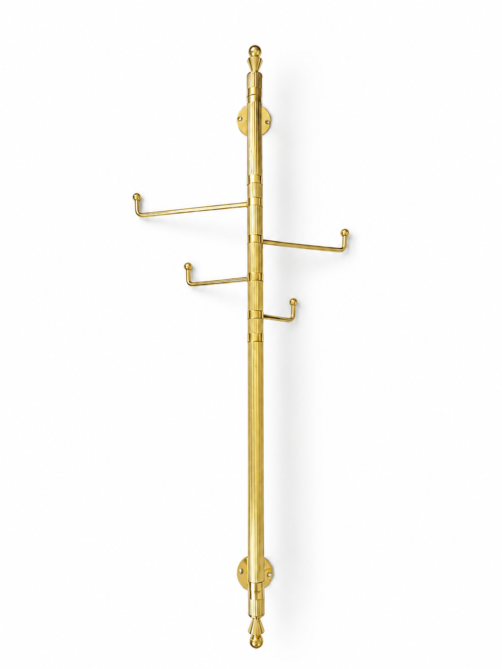 Vintage German Polished Brass Wall Mounted Coat Rack, Mid Century Entryway Hook Rail