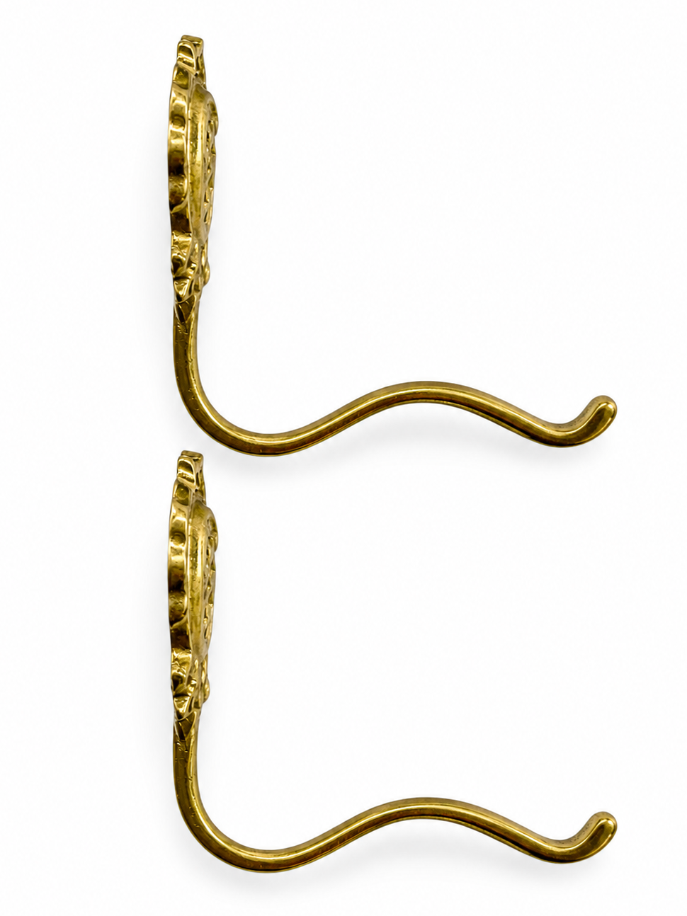 Pair Ornate Brass Wall Hooks, Vintage German Coat Hat Hangers