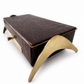 Vintage Brass and Wood Desk Box, Crocodile Effect Storage Box