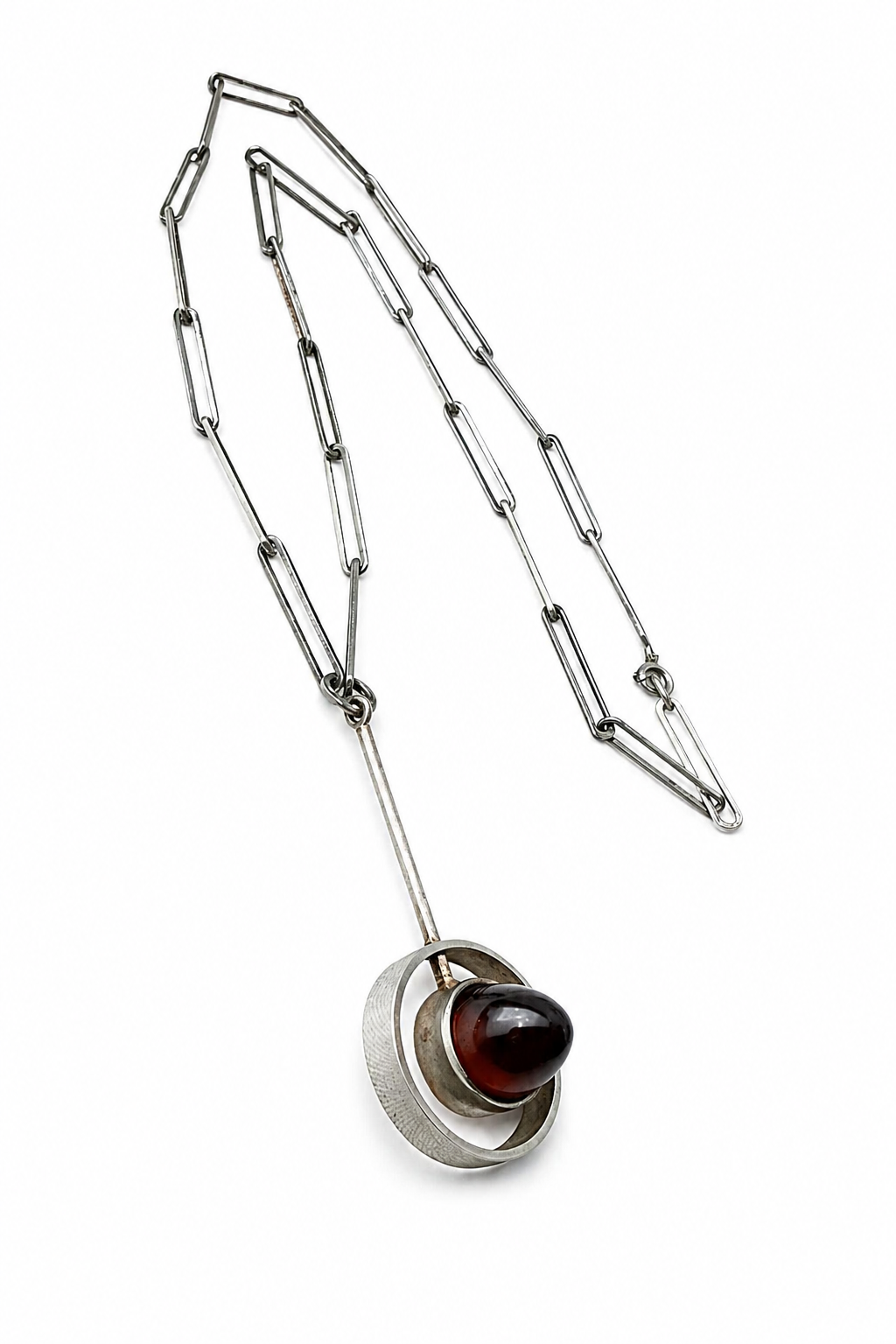 Vintage Niels Erik From Amber Sterling Silver Pendant Necklace Danish Modernist