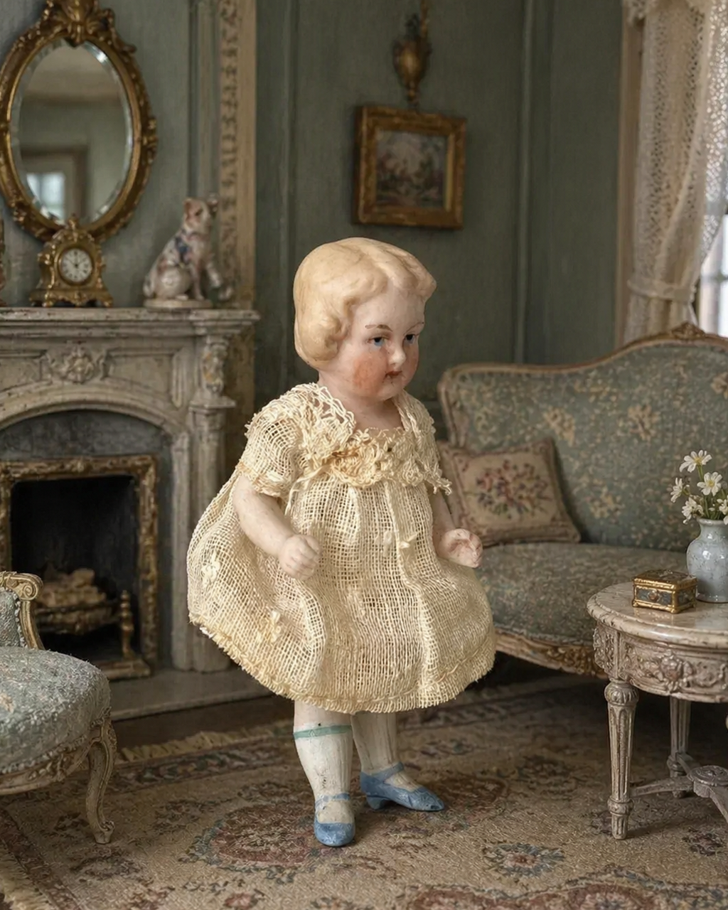 Miniature Antique German Bisque Doll.