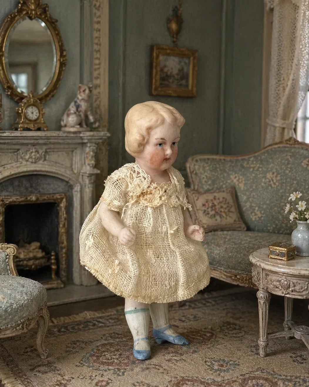 Miniature Antique German Bisque Doll.