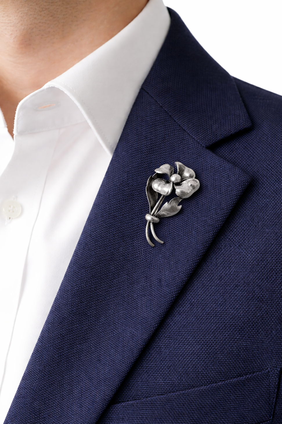 Vintage Silver Flower Brooch, Floral Pin, European Silver Lapel Brooch
