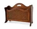 Vintage German Wooden Rattan Magazine Rack, Mid-Century Cane Newspaper Holder 1950s–70s
