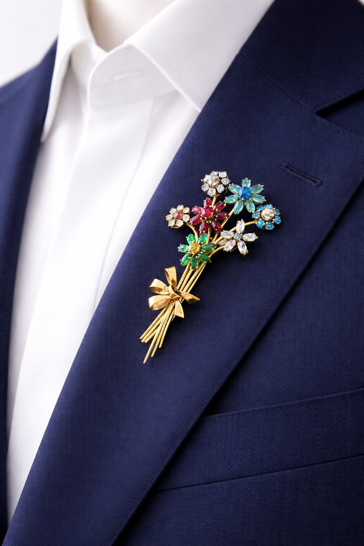 Art Deco Vintage Rhinestone Brooch – Floral Bouquet Pin with Trombone Clasp