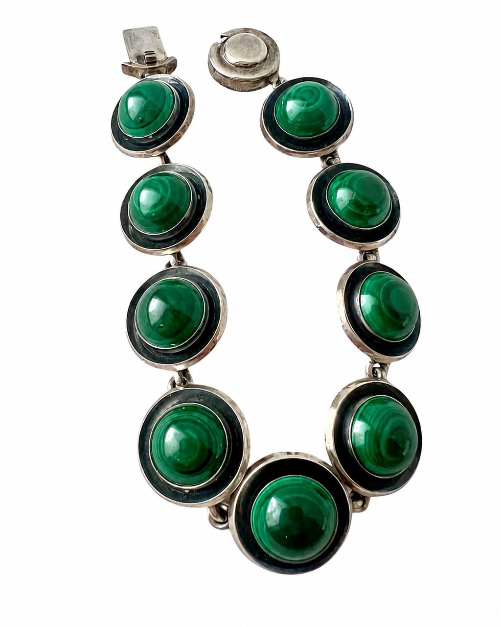 Vintage Malachite Bracelet, Sterling Silver, Danish Modernist, Niels Erik From