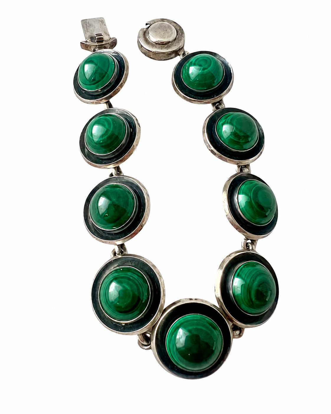 Vintage Malachite Bracelet, Sterling Silver, Danish Modernist, Niels Erik From
