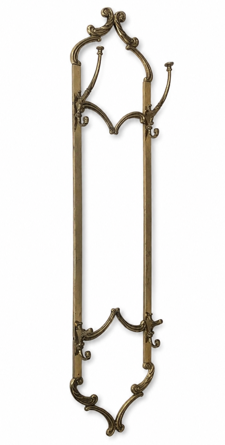 Vintage Italian Brass Coat Rack, Mid Century Wall Hooks, Six Hook Hallway Rack