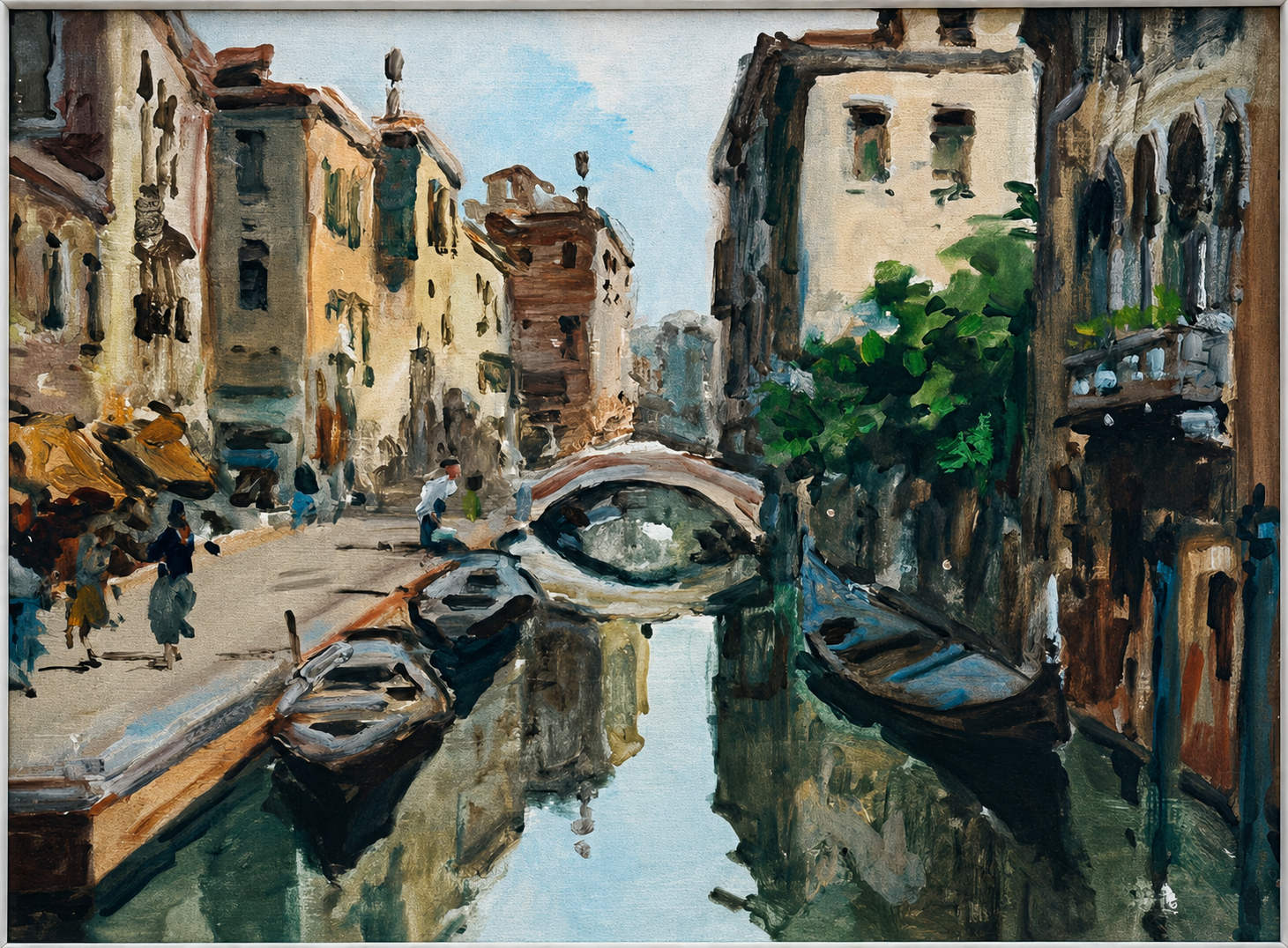 Bridda Rio S. Felice Venice Oil On Board Painting, Mid Century Venetian Canal Scene, Framed