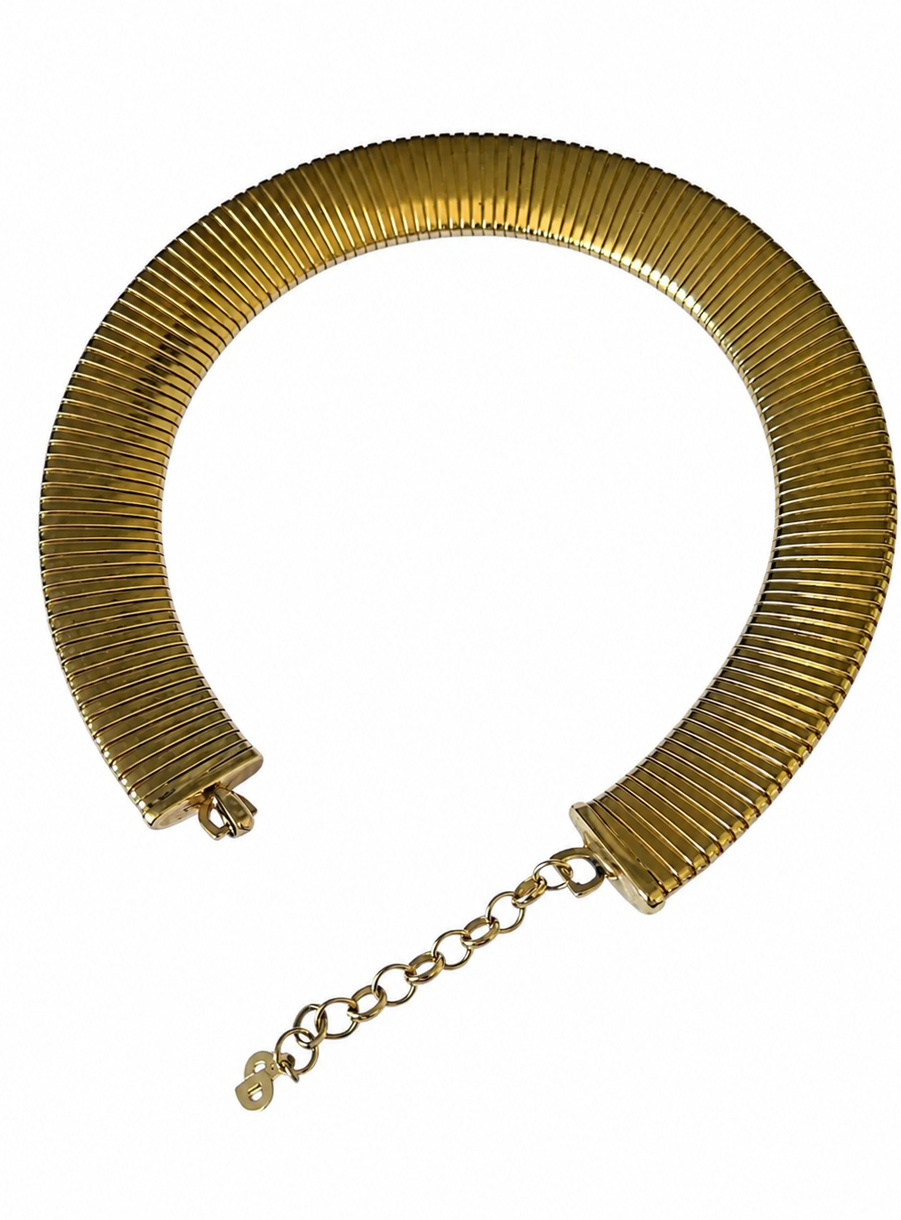 Vintage Christian Dior Omega Choker Necklace Gold Plated Metal Signed Chr. Dior Grosse Boxed