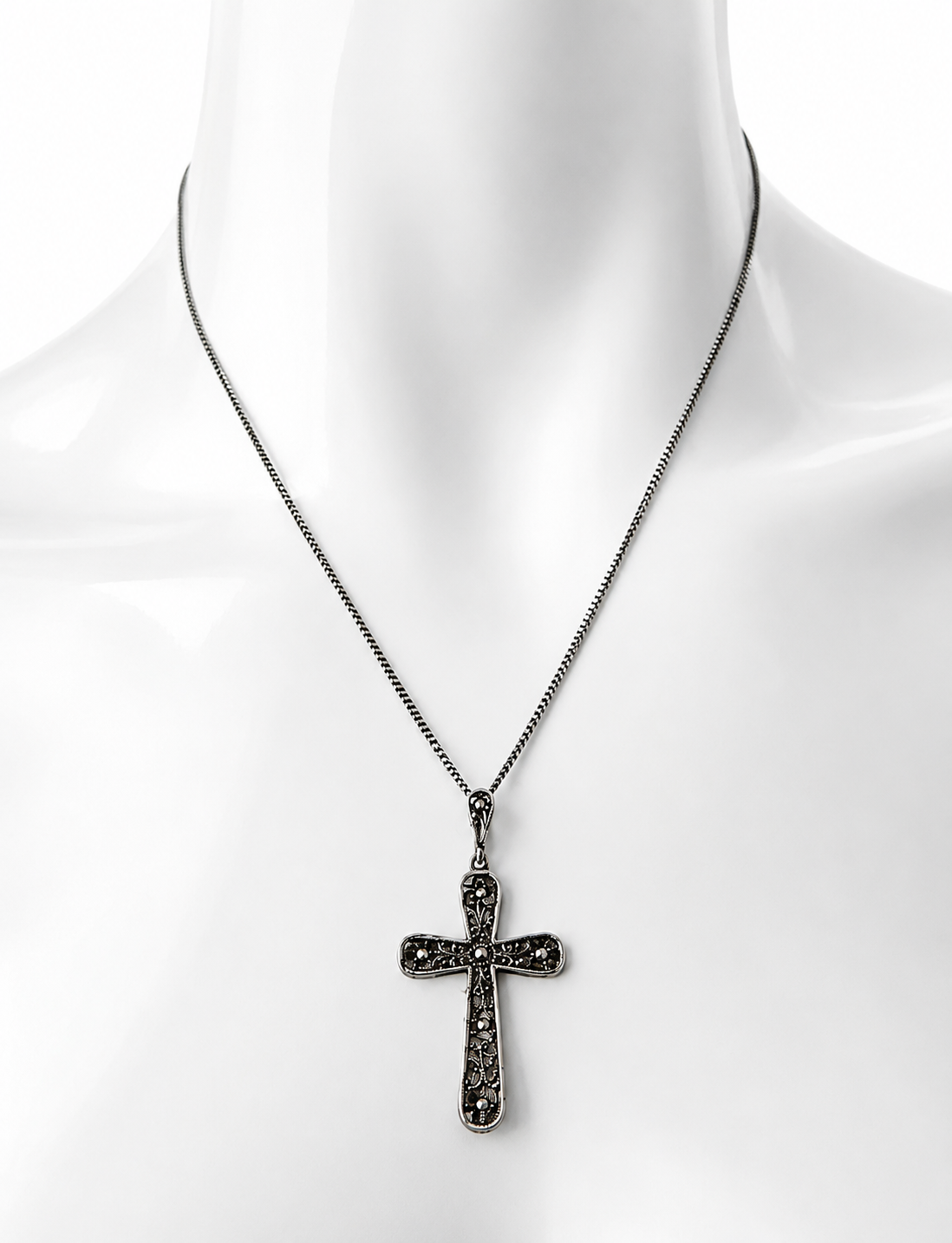 Vintage 835 Silver Filigree Cross Necklace, Floral Openwork Pendant, European Religious Jewellery