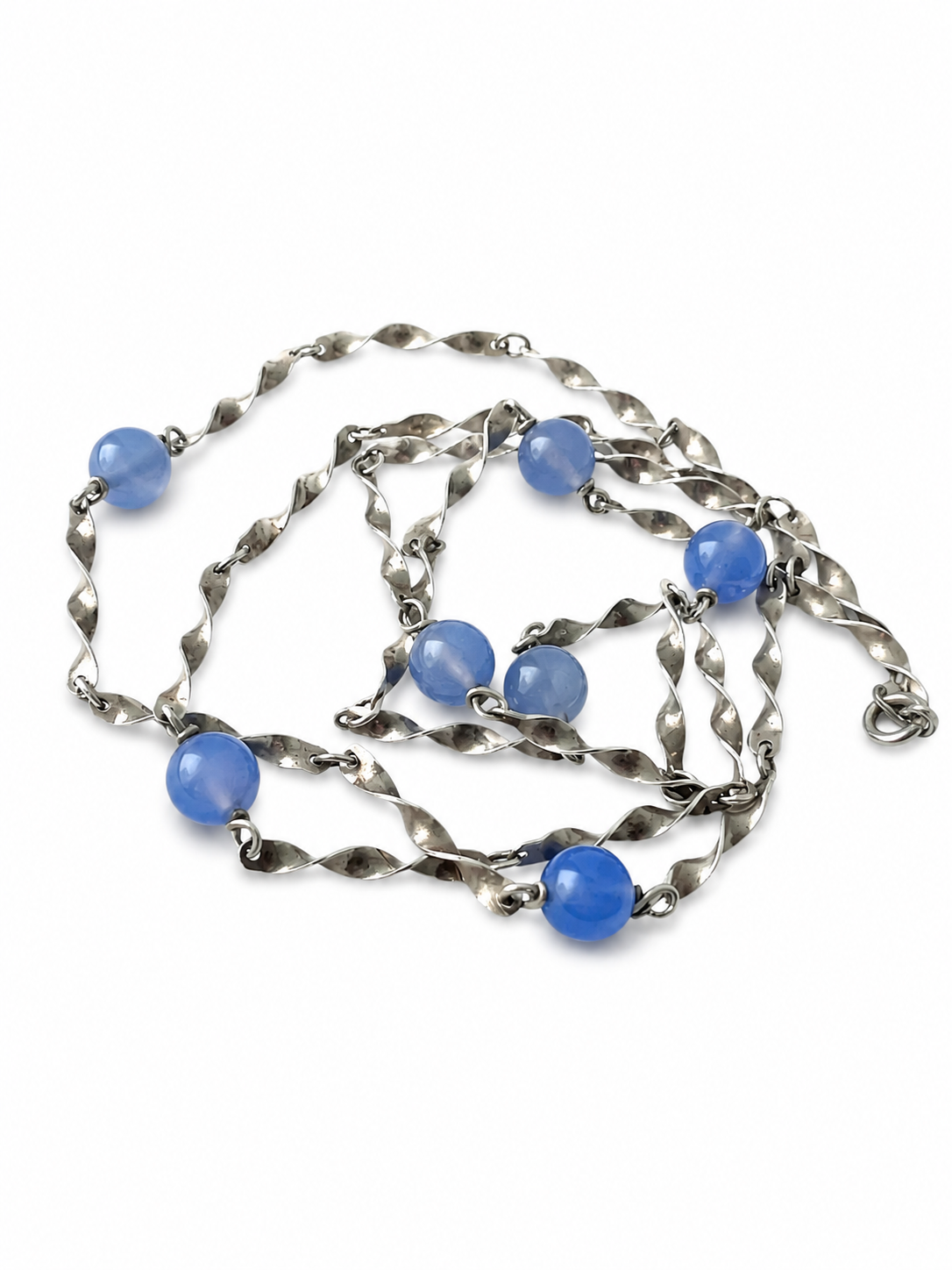 Vintage Silver Necklace with Blue Beads.
