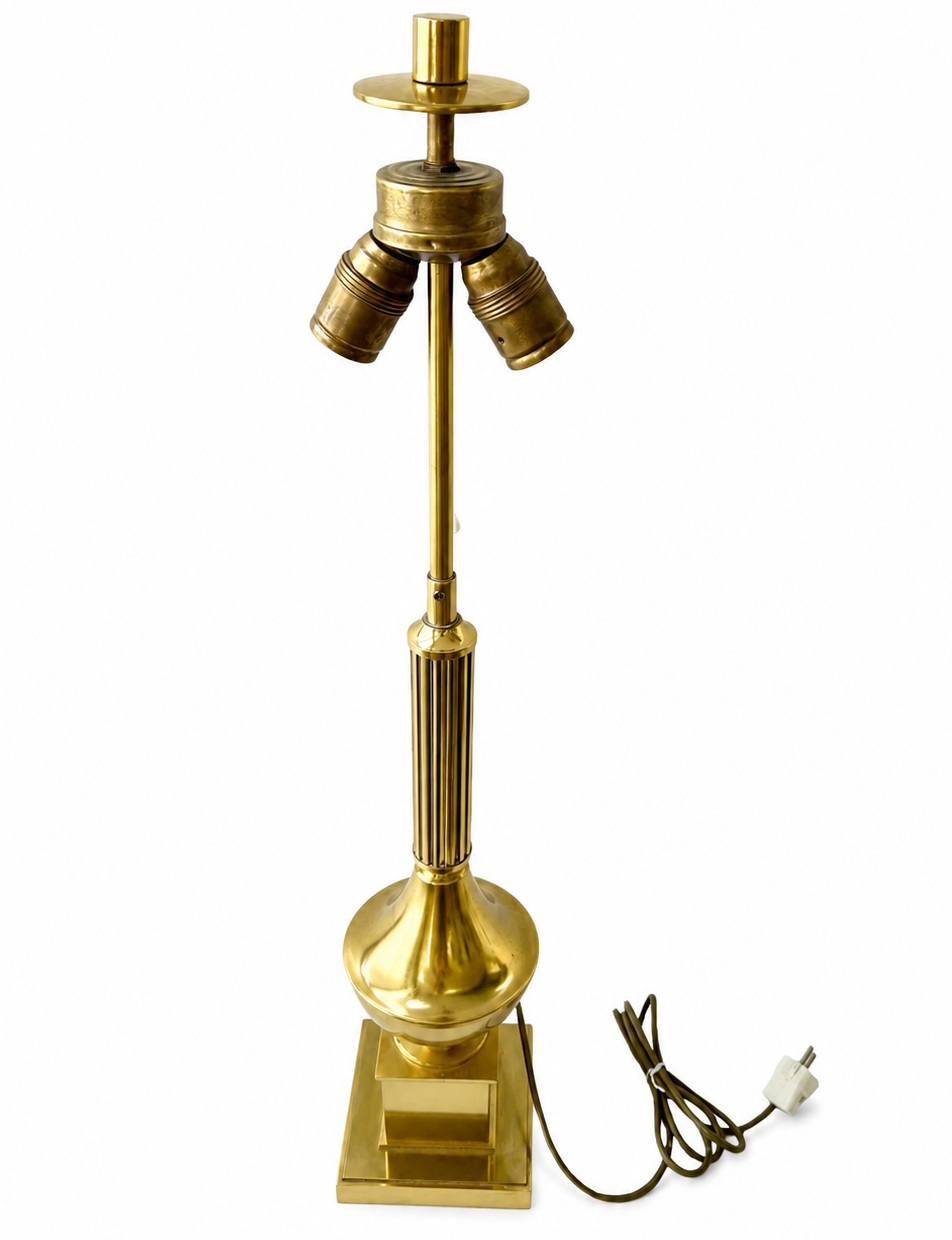 Vintage Mertens Berlin Brass Column Table Lamp, West German Hollywood Regency Lighting