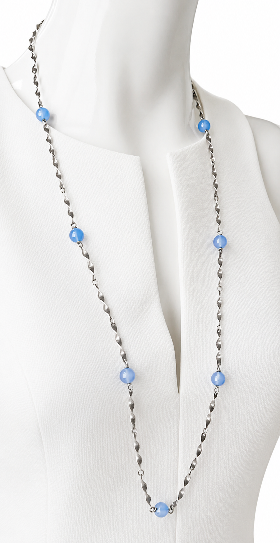 Vintage Silver Necklace with Blue Beads.