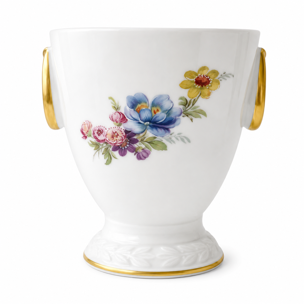 Porzellan Gloria Cachepot, West Germany Floral Porcelain Vase, Gold Trim