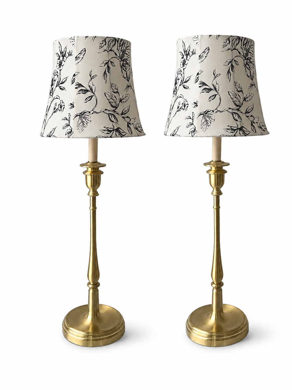 Pair Lauren Ralph Lauren Brushed Brass Table Lamps With Floral Fabric Shades