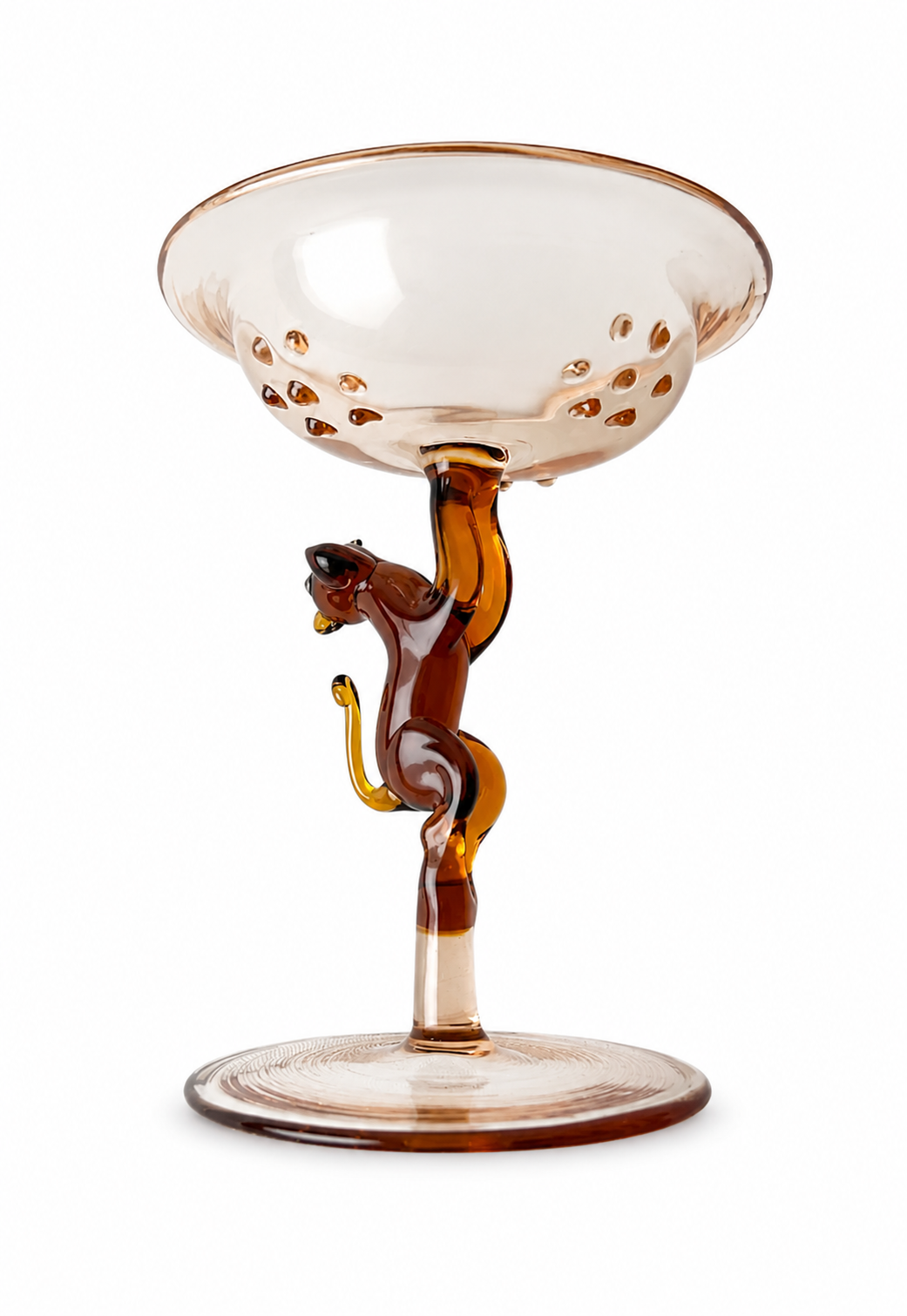 Lauscha Glass Goblet, Early 20th Century Monkey Stem German Art Glass Chalice