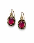 Antique Argent Doré Gilt Silver Pink Glass Drop Earrings AD Marked
