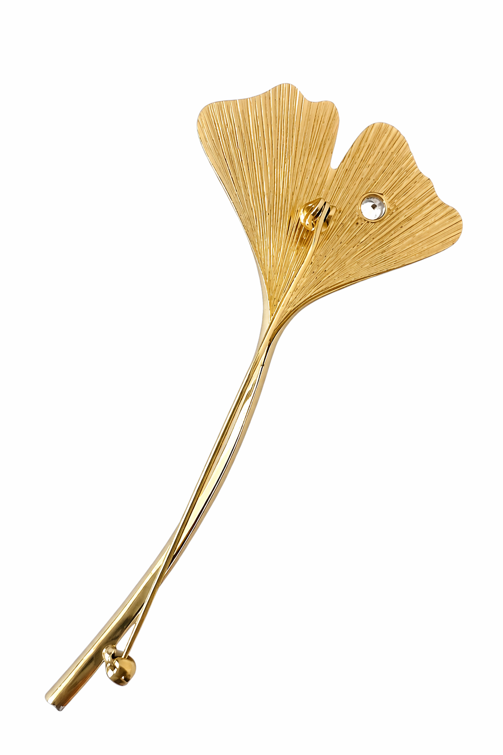 Vintage 9ct Gold Ginkgo Leaf Brooch, 375 Pin with Cubic Zirconia