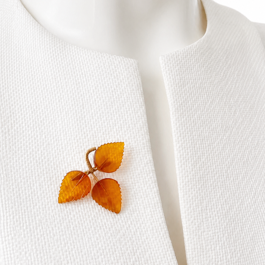 Vintage Baltic Amber Leaves Brooch - Gold Plated Brass Frame, USSR 1980s