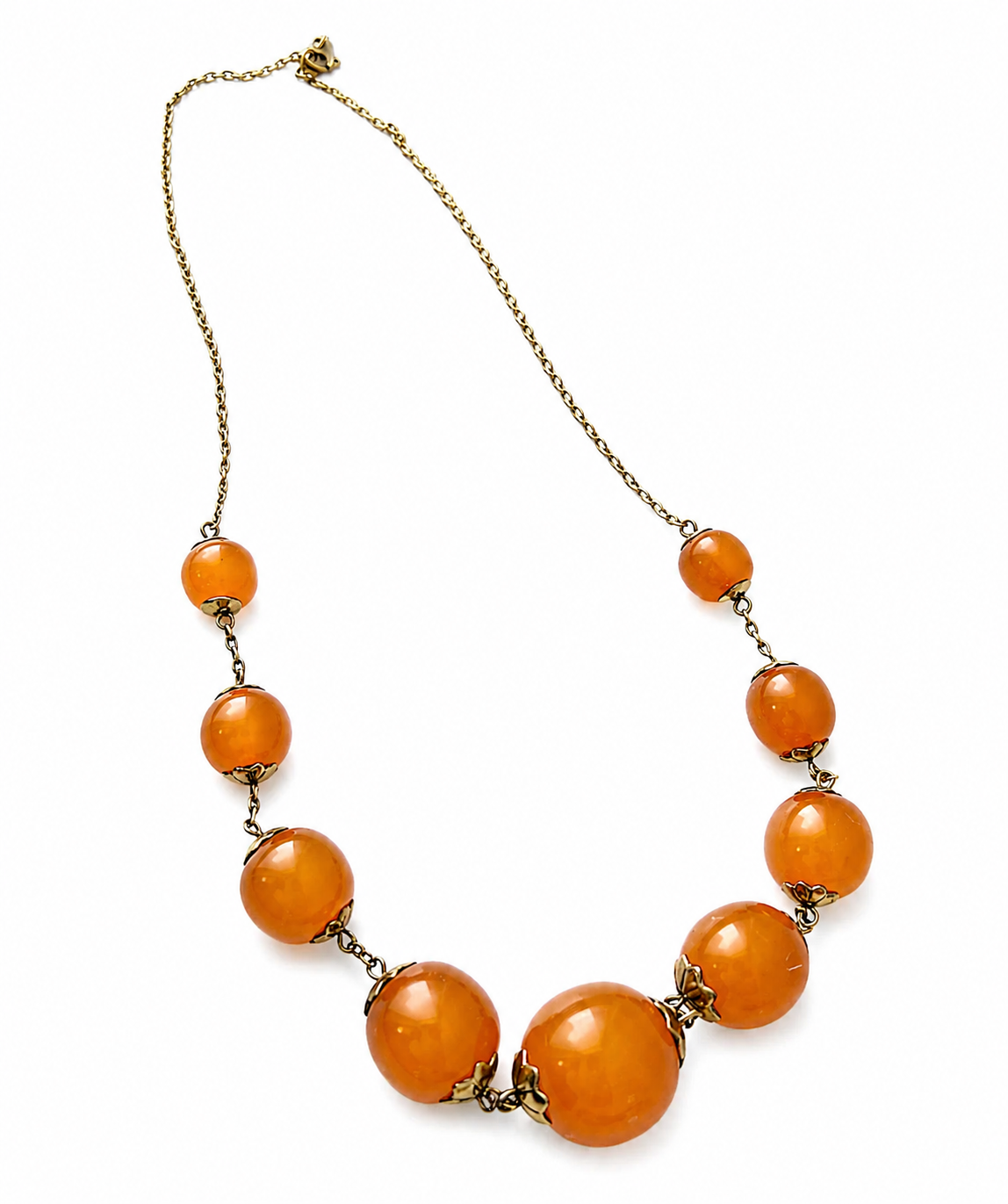 Vintage Soviet Amber Bead Necklace, 875 Silver Gold Plated Chain