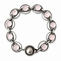 Vintage Danish 835 Silver Rose Quartz Bracelet, 1970s Scandinavian Modernist Link Bracelet