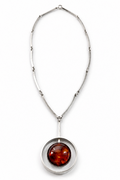 Niels Erik From Sterling Silver Amber Necklace, Danish Modernist Pendant, 925S Denmark
