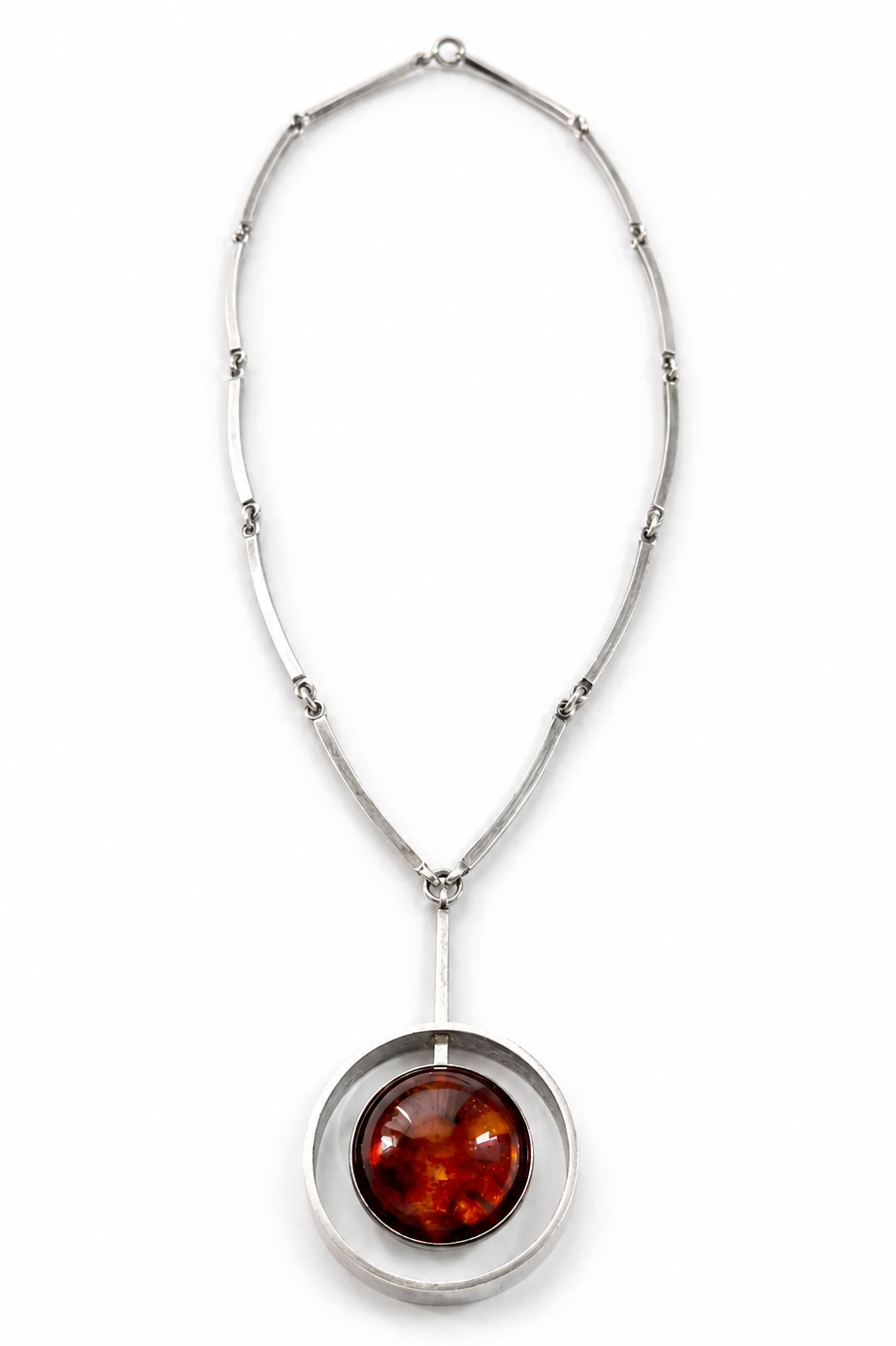 Niels Erik From Sterling Silver Amber Necklace, Danish Modernist Pendant, 925S Denmark