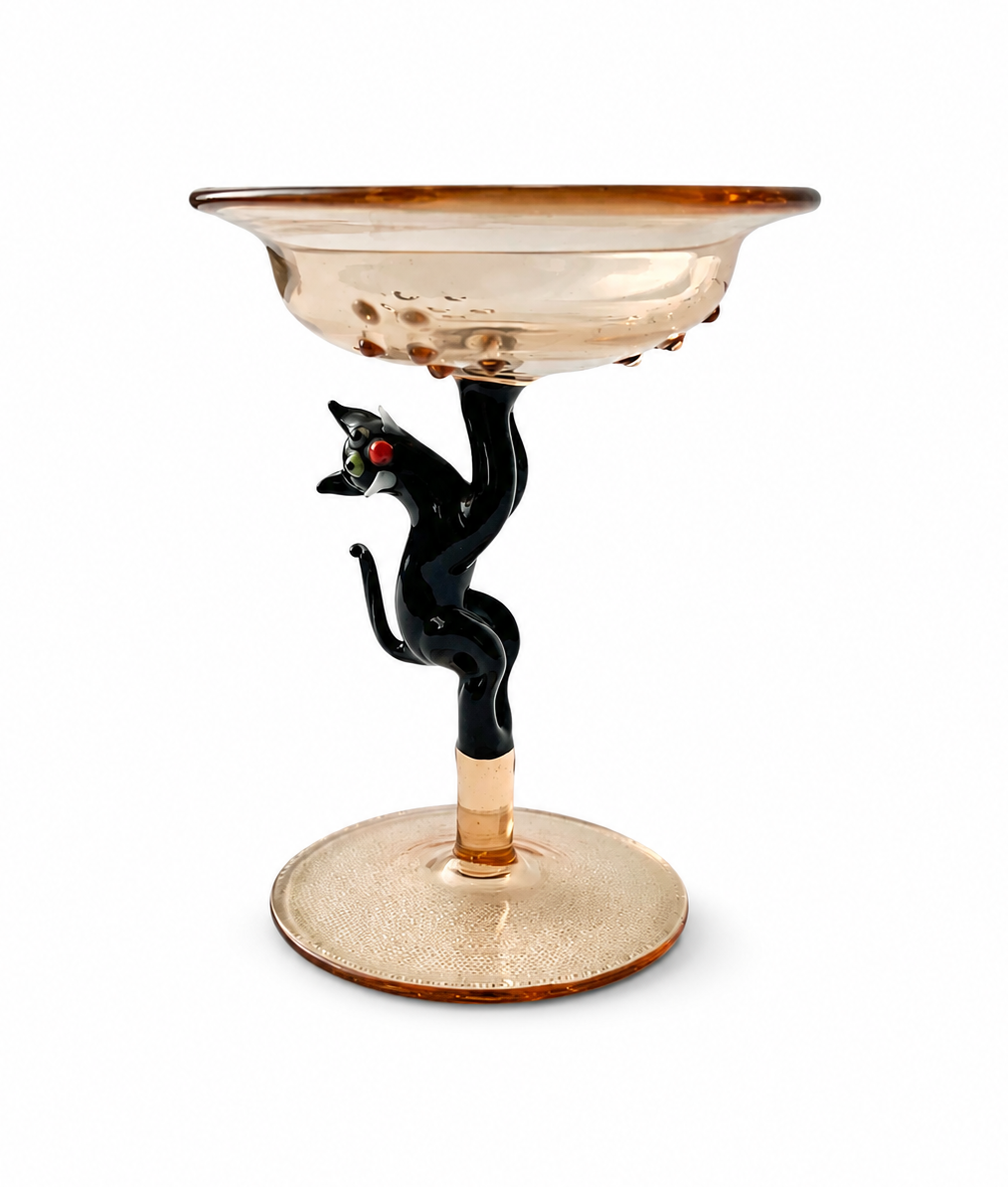Lauscha Glass Goblet, Early 20th Century Cat Stem German Art Glass Chalice