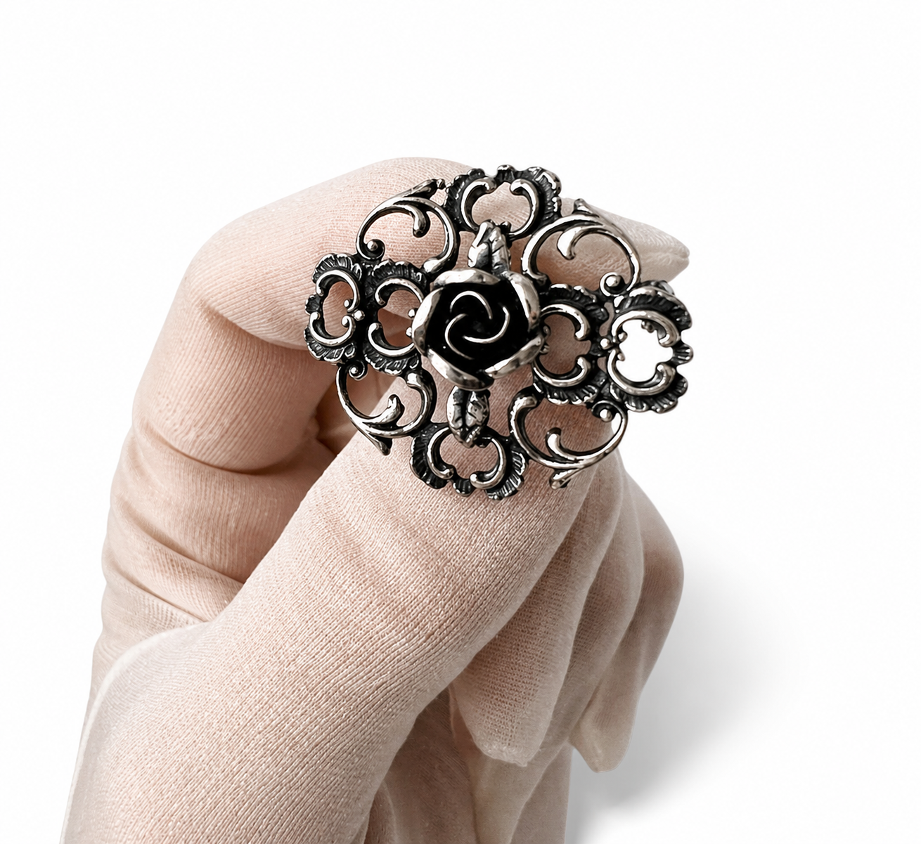 Vintage TEKA Sterling Silver Rose Brooch, 1950s Theodor Klotz 925 German Floral Pin