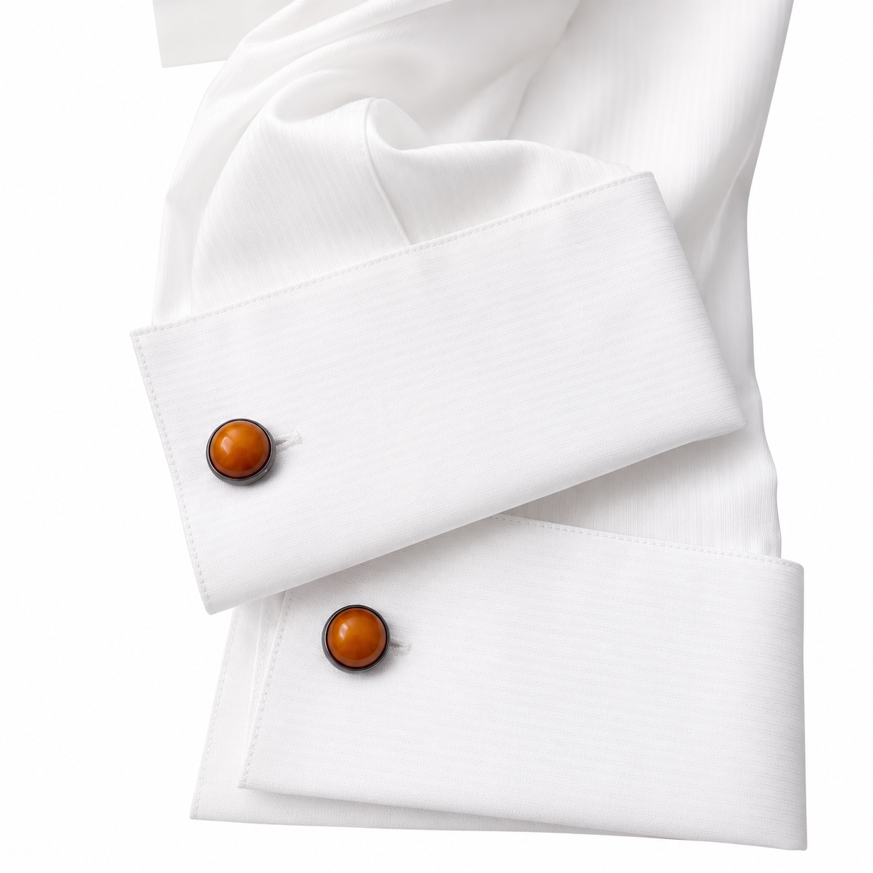 Vintage Amber Sterling Silver Cufflinks, Round Cognac Amber Cabochons
