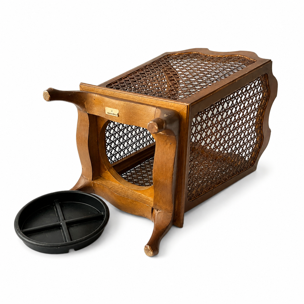 Vintage German Rattan Waste Paper Bin, 1950s Wooden Chippendale Leg Cane Basket