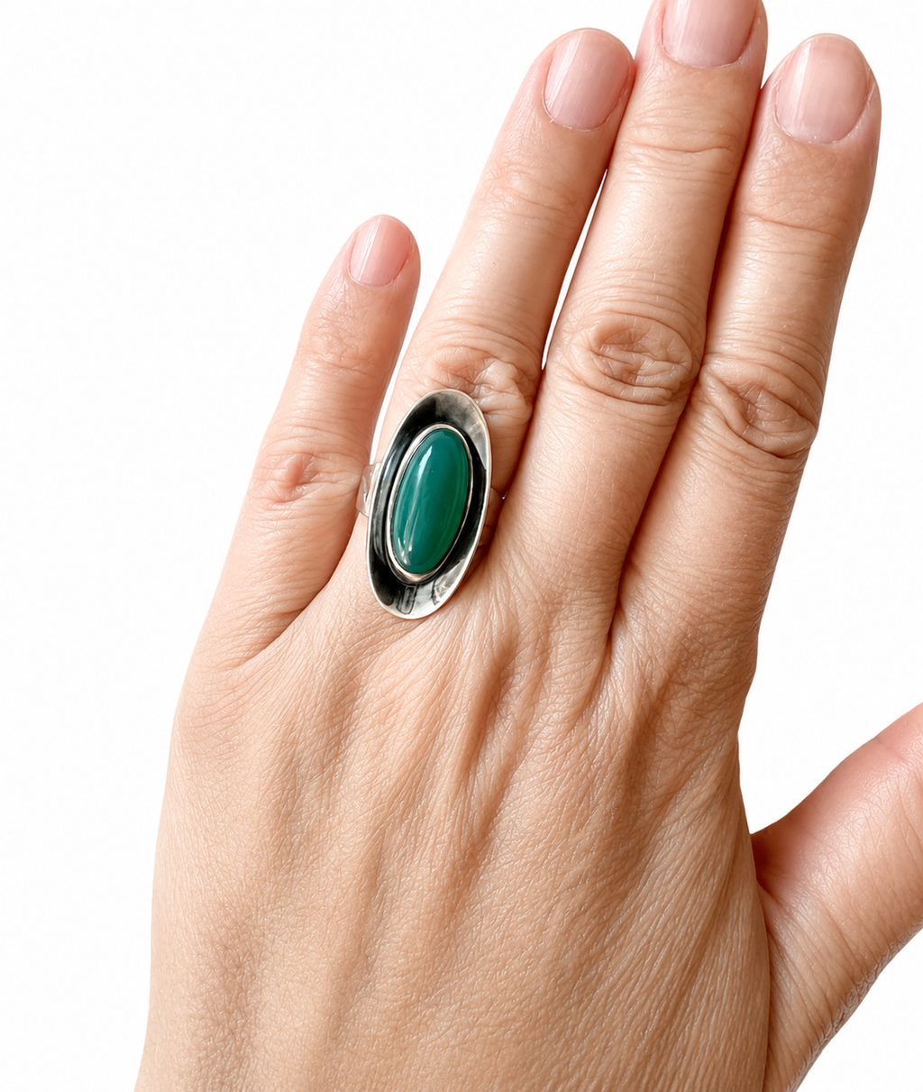 Vintage Niels Erik From Chrysoprase Ring Sterling Silver Danish Scandinavian Modernist