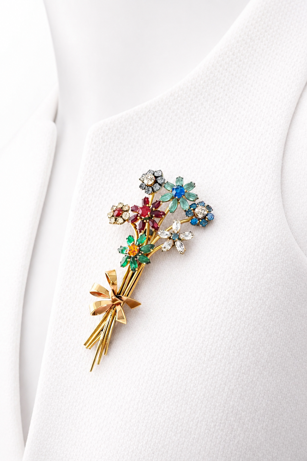 Art Deco Vintage Rhinestone Brooch – Floral Bouquet Pin with Trombone Clasp
