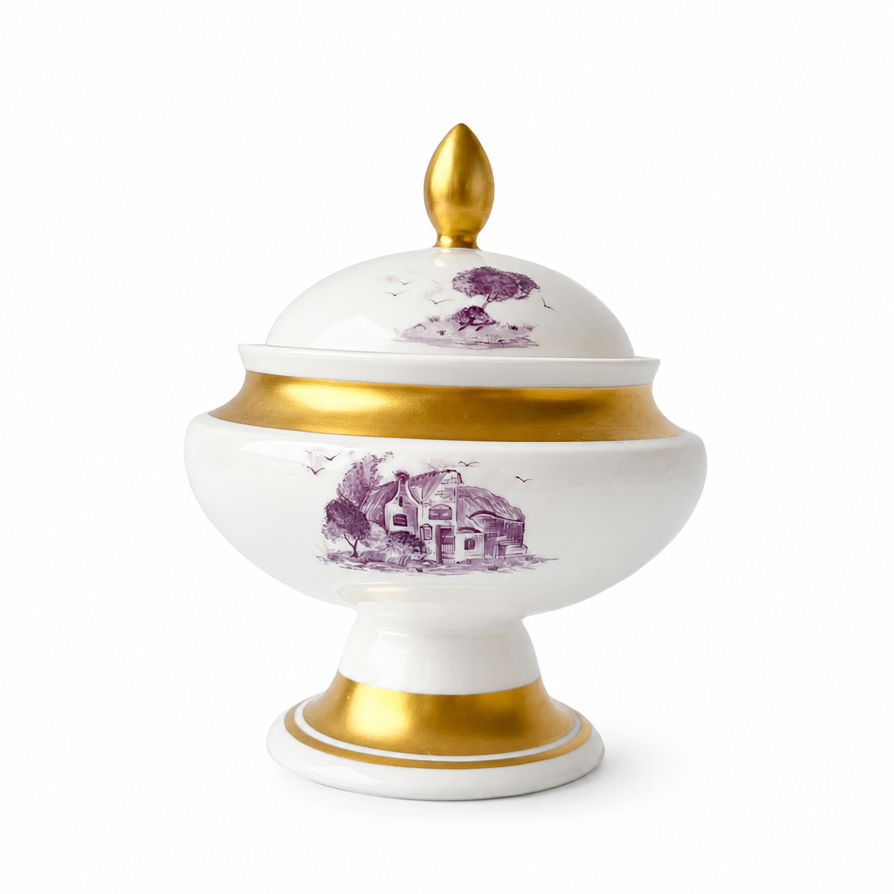 KPM Berlin Porcelain Sugar Bowl, Königliche Porzellan-Manufaktur Bomboniere, Gold Trim, 1945–1962