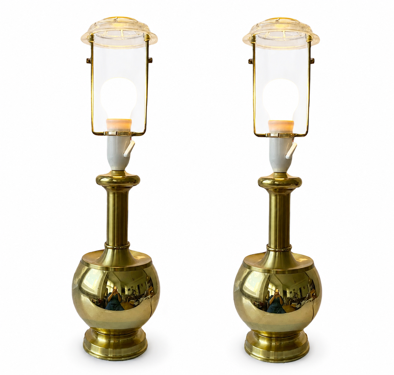 Vintage Pair of ABO Randers  Brass Bubble Lamps, 1970s.
