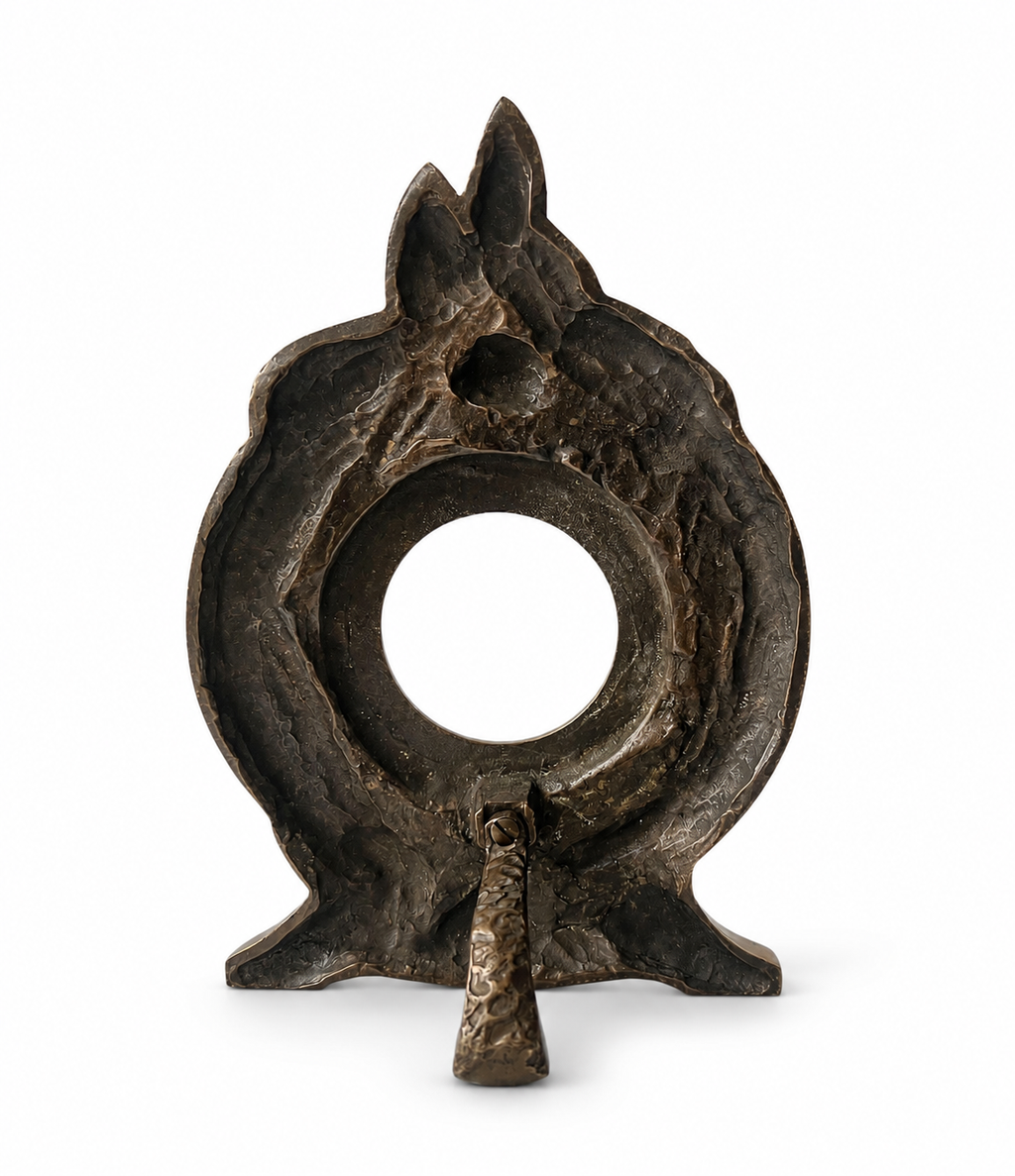 Art Nouveau Bronze Clock Case, Jugendstil Leaf Mantel Sculpture