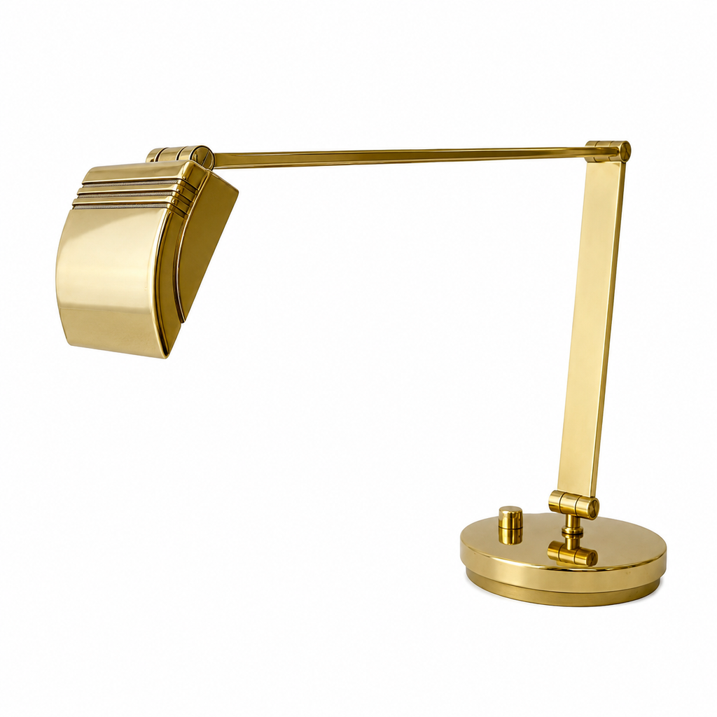 Vintage Hillebrand Brass Desk Lamp, German Adjustable Halogen Architect Lamp, 1970s–1980s